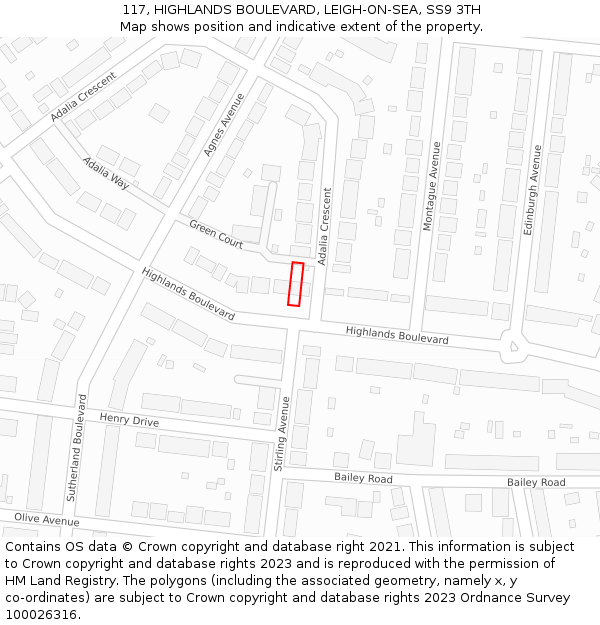 117, HIGHLANDS BOULEVARD, LEIGH-ON-SEA, SS9 3TH: Location map and indicative extent of plot