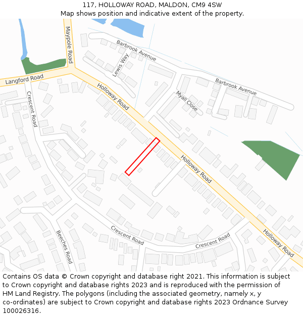 117, HOLLOWAY ROAD, MALDON, CM9 4SW: Location map and indicative extent of plot