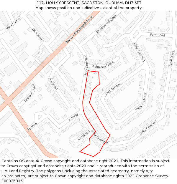 117, HOLLY CRESCENT, SACRISTON, DURHAM, DH7 6PT: Location map and indicative extent of plot
