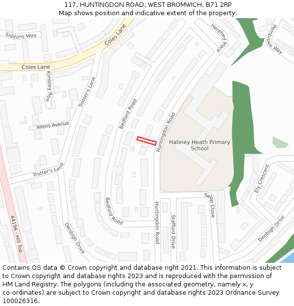 117, HUNTINGDON ROAD, WEST BROMWICH, B71 2RP: Location map and indicative extent of plot
