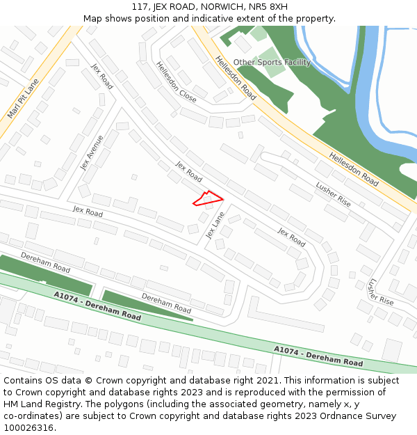 117, JEX ROAD, NORWICH, NR5 8XH: Location map and indicative extent of plot