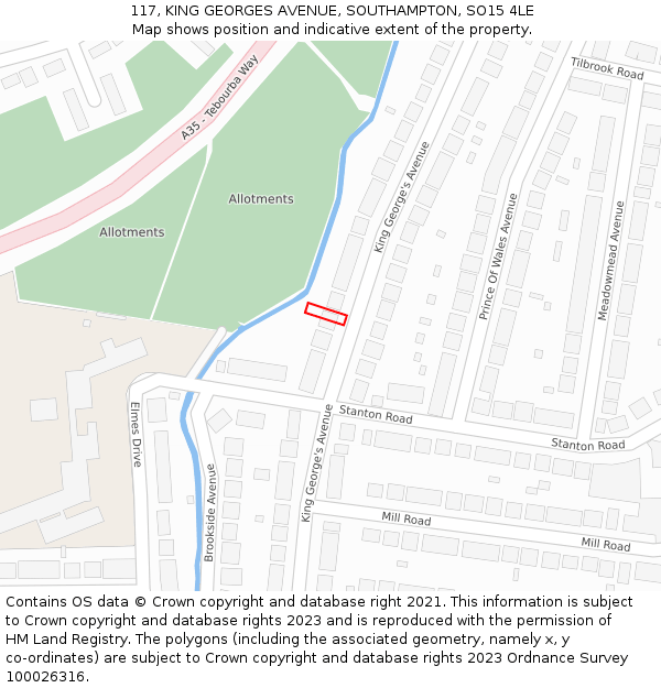117, KING GEORGES AVENUE, SOUTHAMPTON, SO15 4LE: Location map and indicative extent of plot