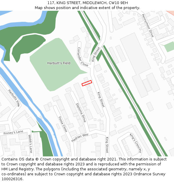117, KING STREET, MIDDLEWICH, CW10 9EH: Location map and indicative extent of plot