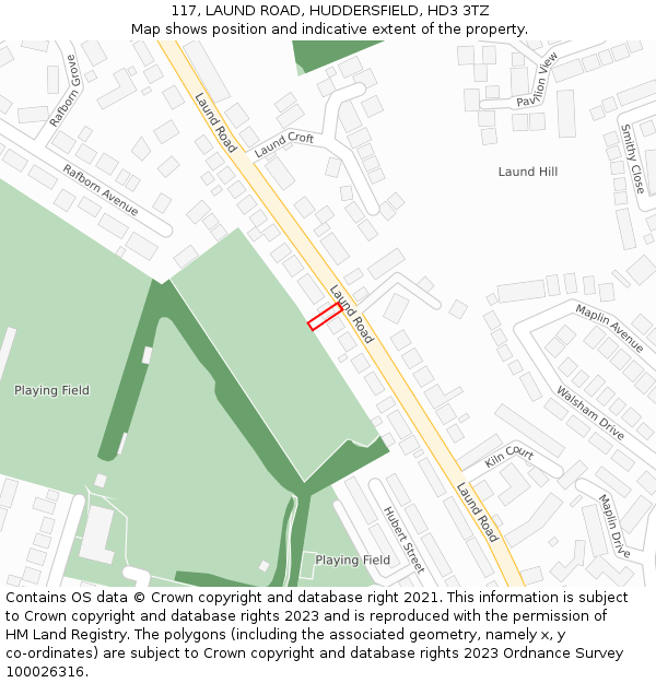 117, LAUND ROAD, HUDDERSFIELD, HD3 3TZ: Location map and indicative extent of plot