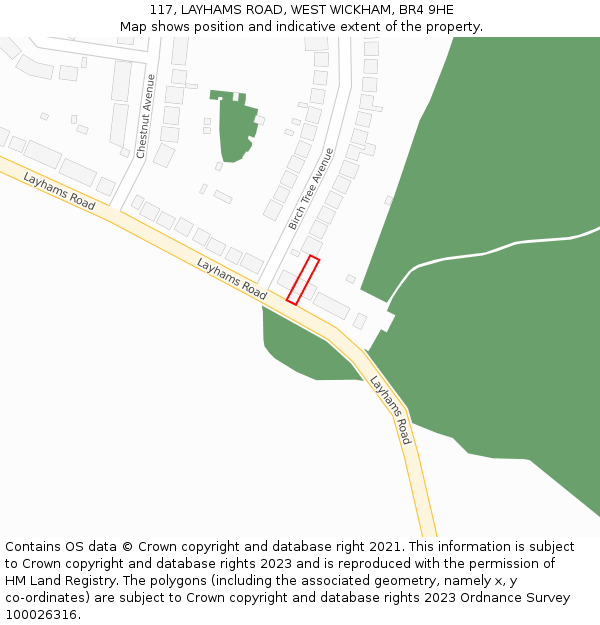 117, LAYHAMS ROAD, WEST WICKHAM, BR4 9HE: Location map and indicative extent of plot