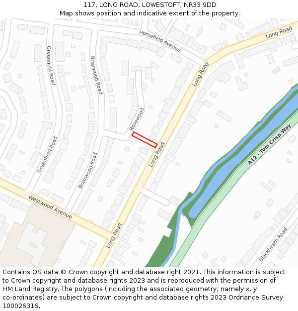 117, LONG ROAD, LOWESTOFT, NR33 9DD: Location map and indicative extent of plot