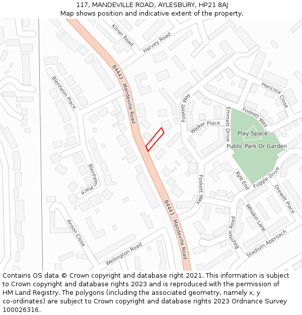 117, MANDEVILLE ROAD, AYLESBURY, HP21 8AJ: Location map and indicative extent of plot