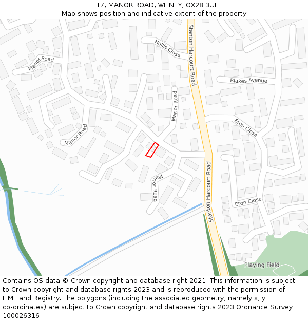 117, MANOR ROAD, WITNEY, OX28 3UF: Location map and indicative extent of plot