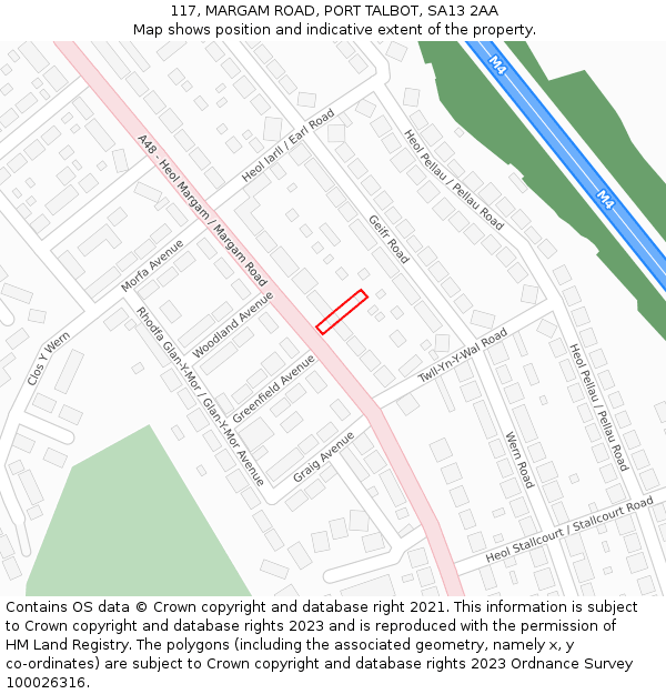 117, MARGAM ROAD, PORT TALBOT, SA13 2AA: Location map and indicative extent of plot