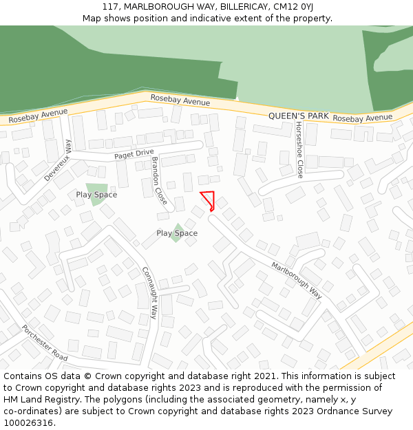 117, MARLBOROUGH WAY, BILLERICAY, CM12 0YJ: Location map and indicative extent of plot