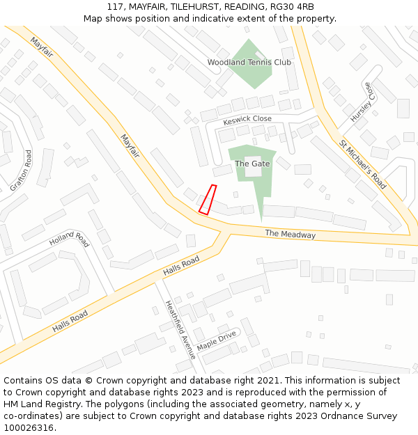 117, MAYFAIR, TILEHURST, READING, RG30 4RB: Location map and indicative extent of plot