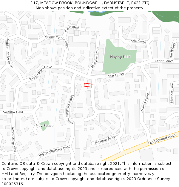117, MEADOW BROOK, ROUNDSWELL, BARNSTAPLE, EX31 3TQ: Location map and indicative extent of plot