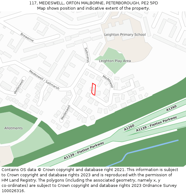 117, MEDESWELL, ORTON MALBORNE, PETERBOROUGH, PE2 5PD: Location map and indicative extent of plot