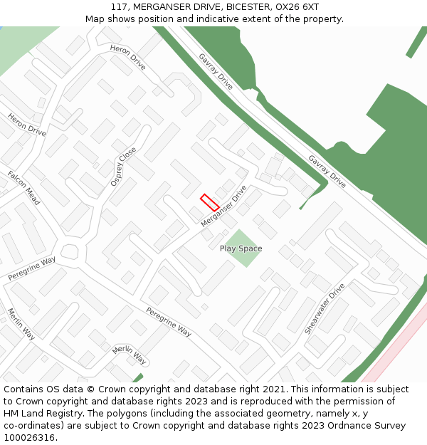 117, MERGANSER DRIVE, BICESTER, OX26 6XT: Location map and indicative extent of plot