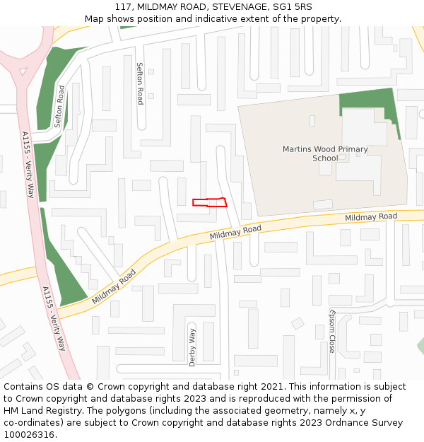 117, MILDMAY ROAD, STEVENAGE, SG1 5RS: Location map and indicative extent of plot