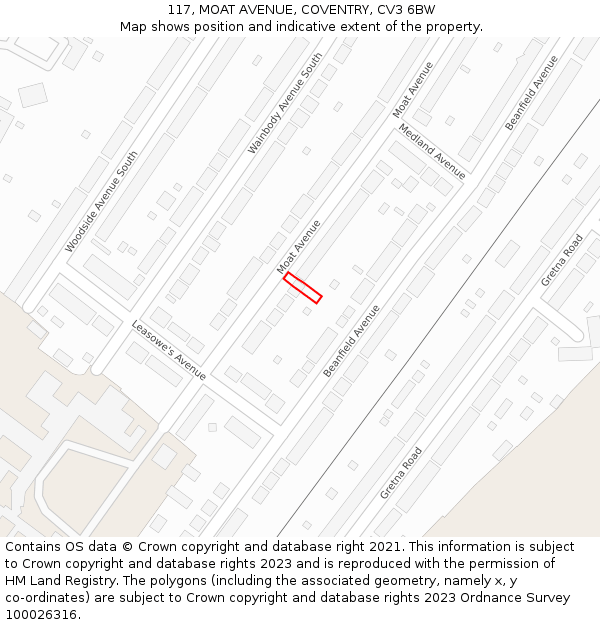 117, MOAT AVENUE, COVENTRY, CV3 6BW: Location map and indicative extent of plot