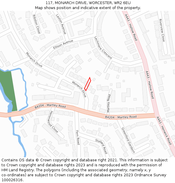 117, MONARCH DRIVE, WORCESTER, WR2 6EU: Location map and indicative extent of plot