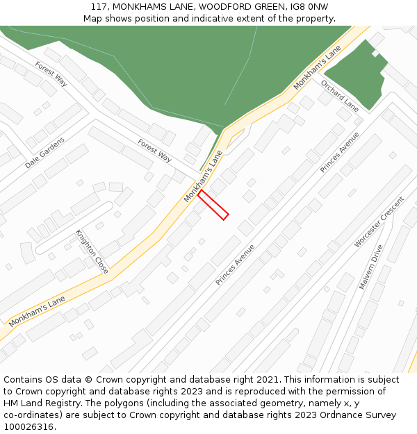117, MONKHAMS LANE, WOODFORD GREEN, IG8 0NW: Location map and indicative extent of plot