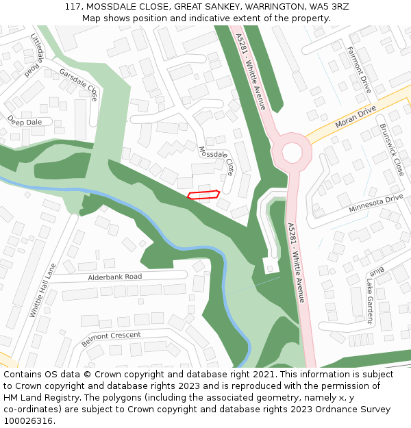 117, MOSSDALE CLOSE, GREAT SANKEY, WARRINGTON, WA5 3RZ: Location map and indicative extent of plot