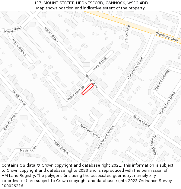 117, MOUNT STREET, HEDNESFORD, CANNOCK, WS12 4DB: Location map and indicative extent of plot