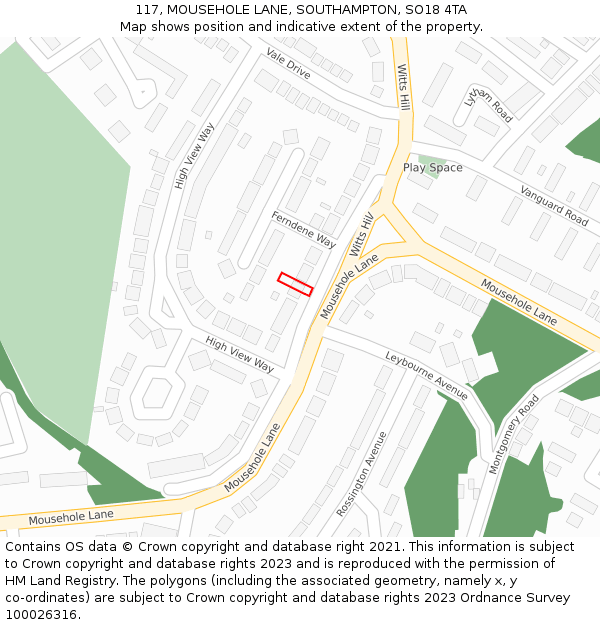 117, MOUSEHOLE LANE, SOUTHAMPTON, SO18 4TA: Location map and indicative extent of plot