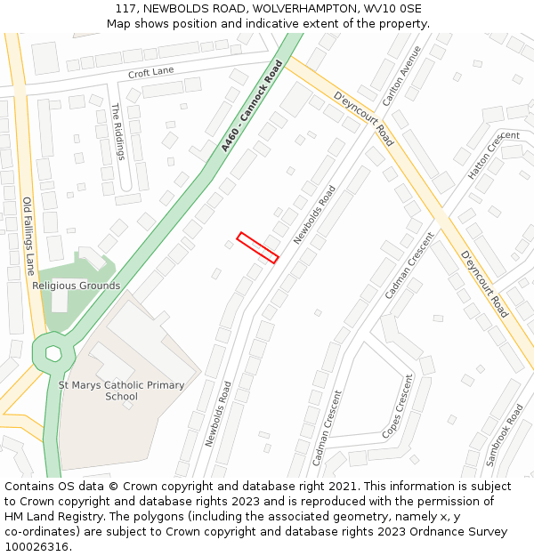 117, NEWBOLDS ROAD, WOLVERHAMPTON, WV10 0SE: Location map and indicative extent of plot