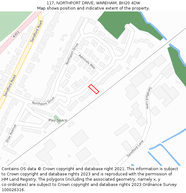 117, NORTHPORT DRIVE, WAREHAM, BH20 4DW: Location map and indicative extent of plot