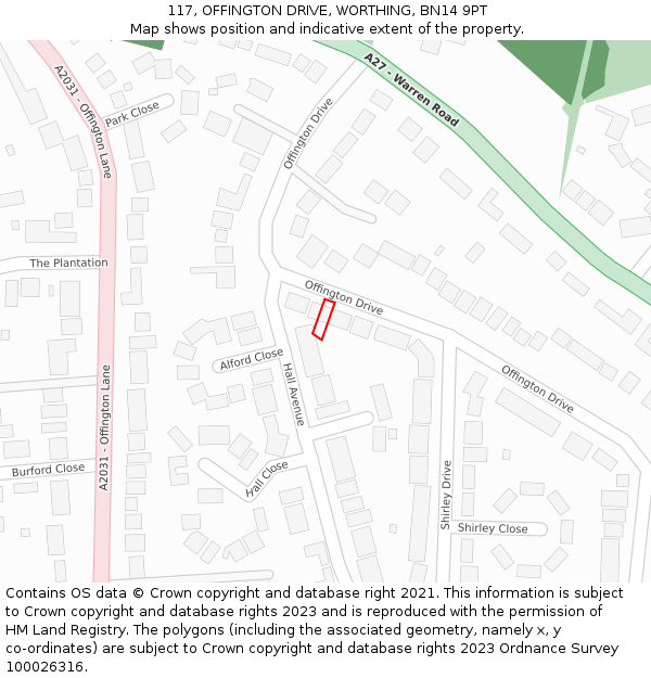 117, OFFINGTON DRIVE, WORTHING, BN14 9PT: Location map and indicative extent of plot