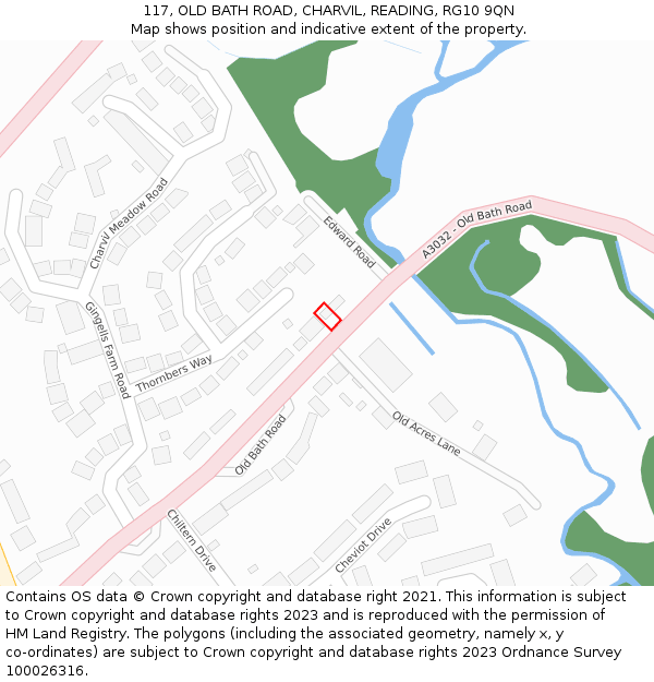 117, OLD BATH ROAD, CHARVIL, READING, RG10 9QN: Location map and indicative extent of plot