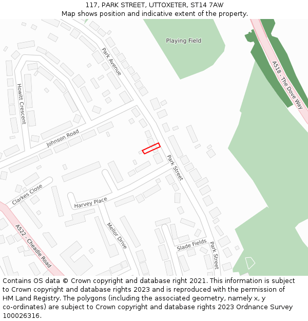 117, PARK STREET, UTTOXETER, ST14 7AW: Location map and indicative extent of plot