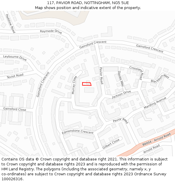 117, PAVIOR ROAD, NOTTINGHAM, NG5 5UE: Location map and indicative extent of plot