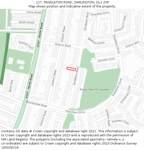 117, PENDLETON ROAD, DARLINGTON, DL1 2YR: Location map and indicative extent of plot