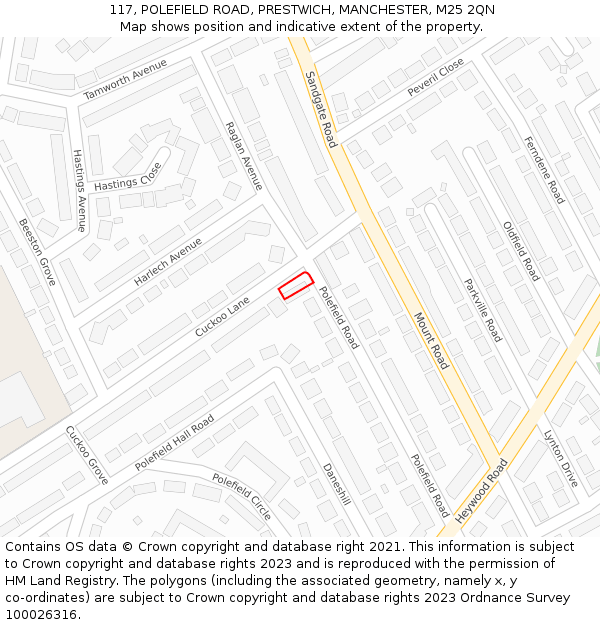 117, POLEFIELD ROAD, PRESTWICH, MANCHESTER, M25 2QN: Location map and indicative extent of plot