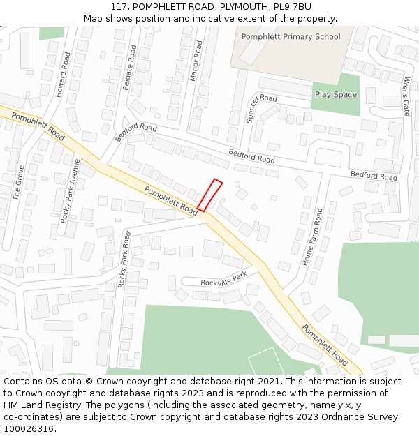 117, POMPHLETT ROAD, PLYMOUTH, PL9 7BU: Location map and indicative extent of plot