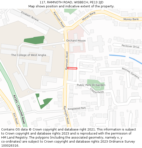 117, RAMNOTH ROAD, WISBECH, PE13 2JD: Location map and indicative extent of plot