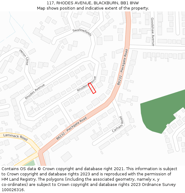117, RHODES AVENUE, BLACKBURN, BB1 8NW: Location map and indicative extent of plot
