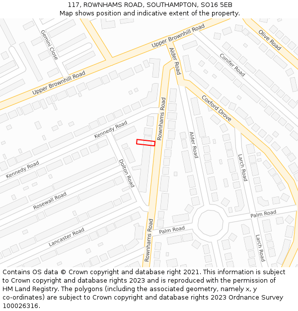 117, ROWNHAMS ROAD, SOUTHAMPTON, SO16 5EB: Location map and indicative extent of plot