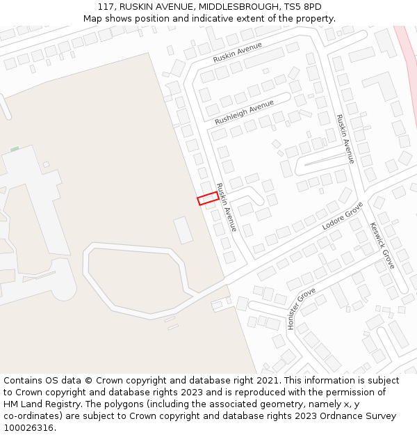 117, RUSKIN AVENUE, MIDDLESBROUGH, TS5 8PD: Location map and indicative extent of plot