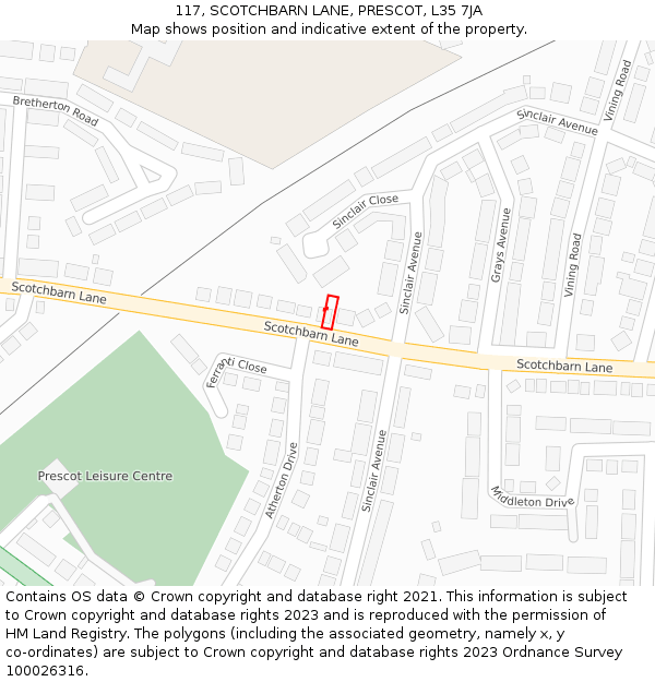 117, SCOTCHBARN LANE, PRESCOT, L35 7JA: Location map and indicative extent of plot