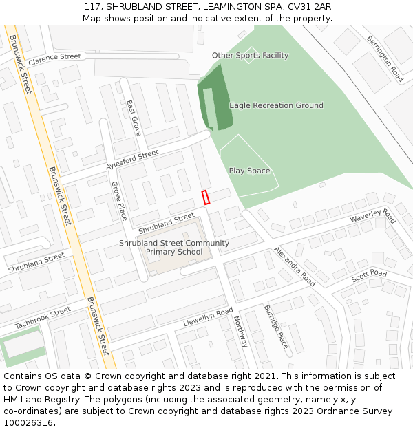 117, SHRUBLAND STREET, LEAMINGTON SPA, CV31 2AR: Location map and indicative extent of plot