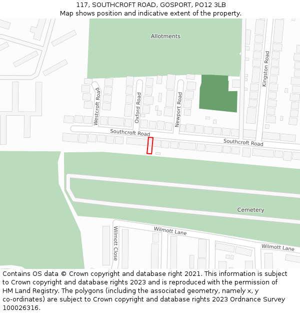 117, SOUTHCROFT ROAD, GOSPORT, PO12 3LB: Location map and indicative extent of plot