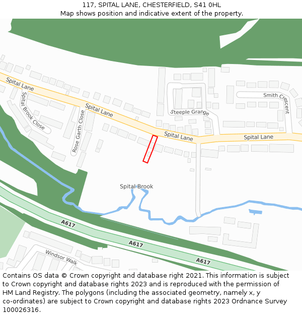 117, SPITAL LANE, CHESTERFIELD, S41 0HL: Location map and indicative extent of plot