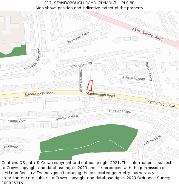 117, STANBOROUGH ROAD, PLYMOUTH, PL9 8PJ: Location map and indicative extent of plot