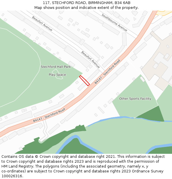 117, STECHFORD ROAD, BIRMINGHAM, B34 6AB: Location map and indicative extent of plot