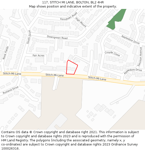 117, STITCH MI LANE, BOLTON, BL2 4HR: Location map and indicative extent of plot