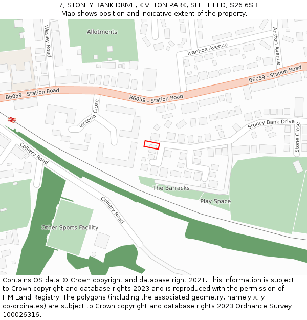 117, STONEY BANK DRIVE, KIVETON PARK, SHEFFIELD, S26 6SB: Location map and indicative extent of plot