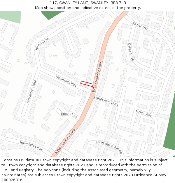 117, SWANLEY LANE, SWANLEY, BR8 7LB: Location map and indicative extent of plot