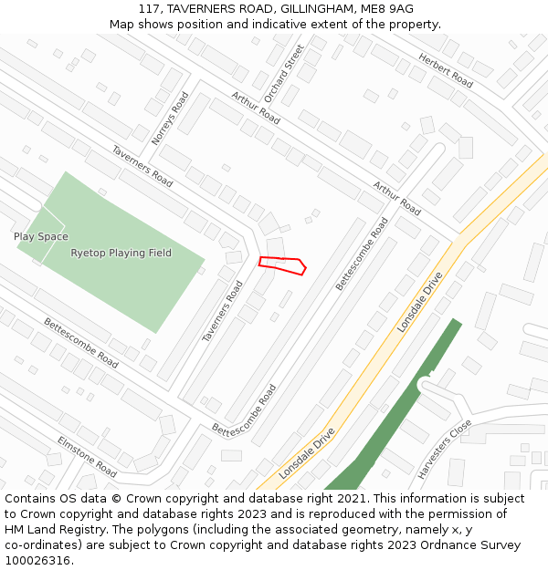 117, TAVERNERS ROAD, GILLINGHAM, ME8 9AG: Location map and indicative extent of plot