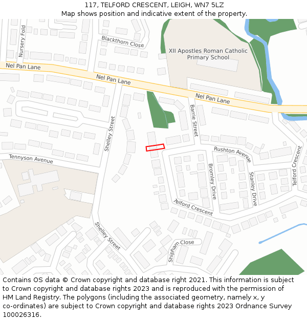 117, TELFORD CRESCENT, LEIGH, WN7 5LZ: Location map and indicative extent of plot