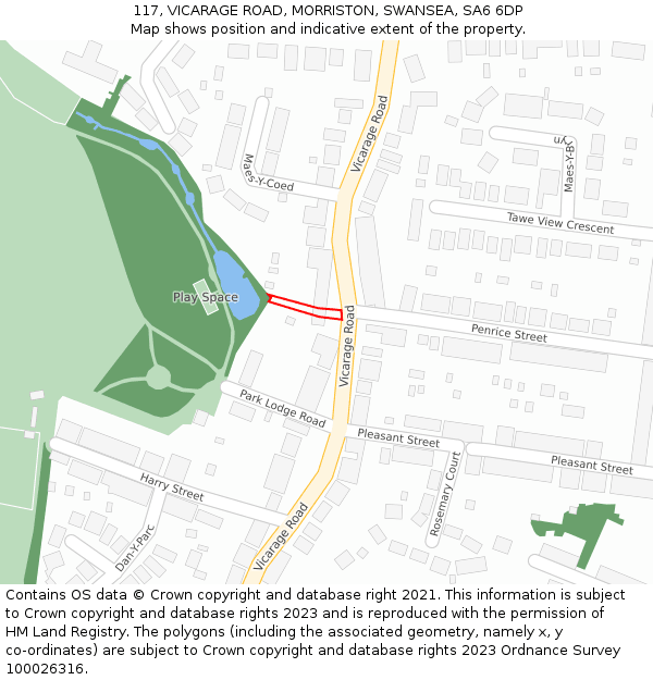 117, VICARAGE ROAD, MORRISTON, SWANSEA, SA6 6DP: Location map and indicative extent of plot
